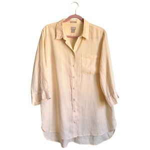 Chico's Women‎ Linen Button Up Spring Butter Yellow No Iron Blouse Top XL 16 EUC